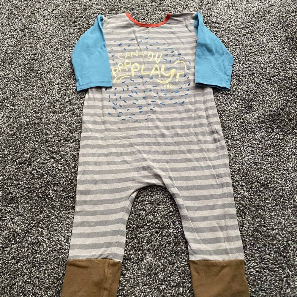 Rags to Raches Blue and Brown Striped Kids One Piece